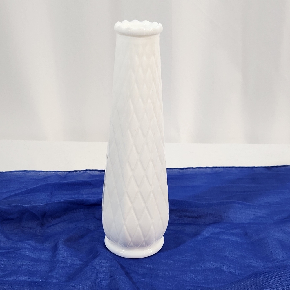 Milk Glass Graduated Diamond with Fluted Rim Vase